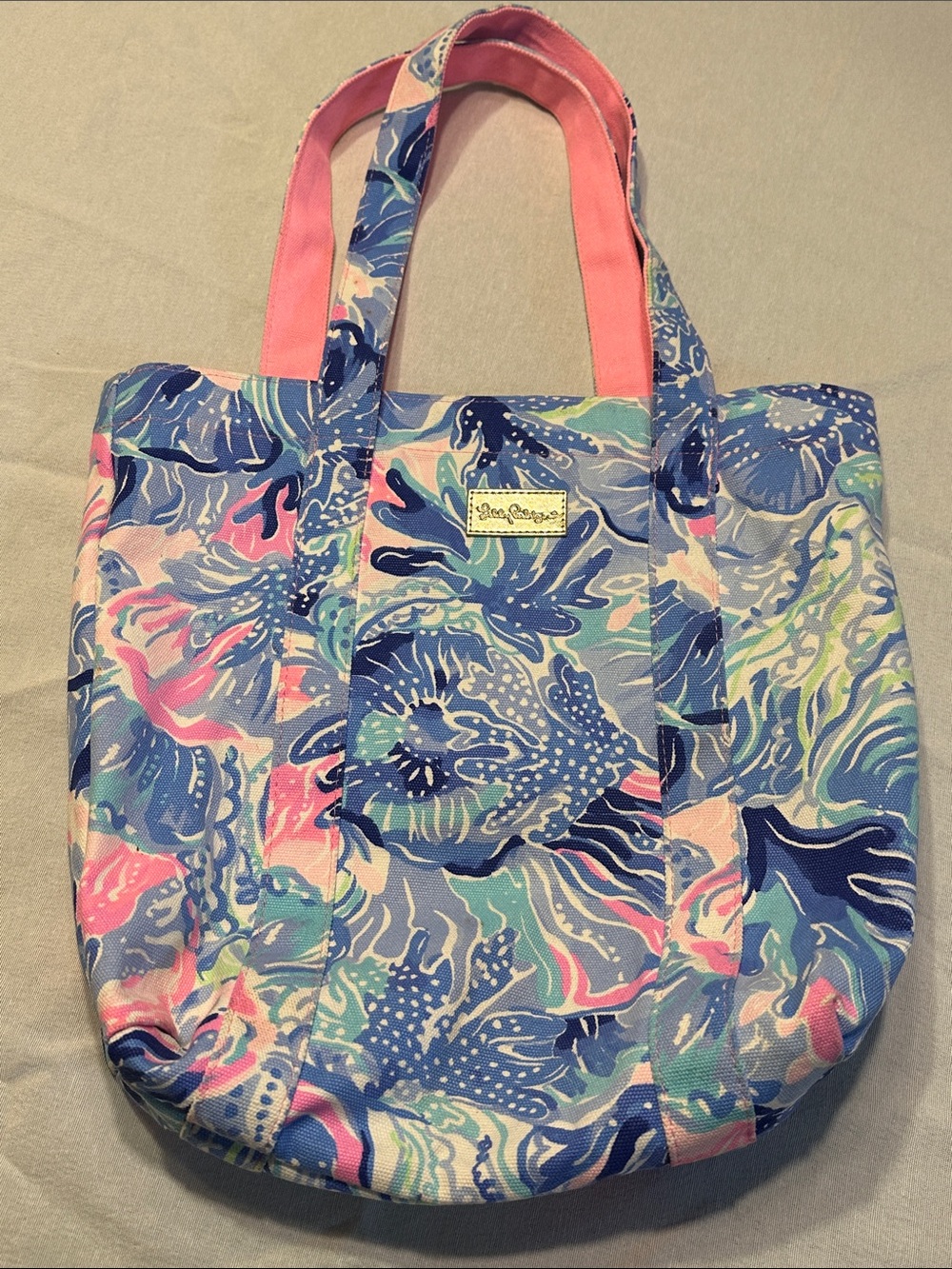 Lilly Pulitzer Pink and Blue Floral Canvas Tote